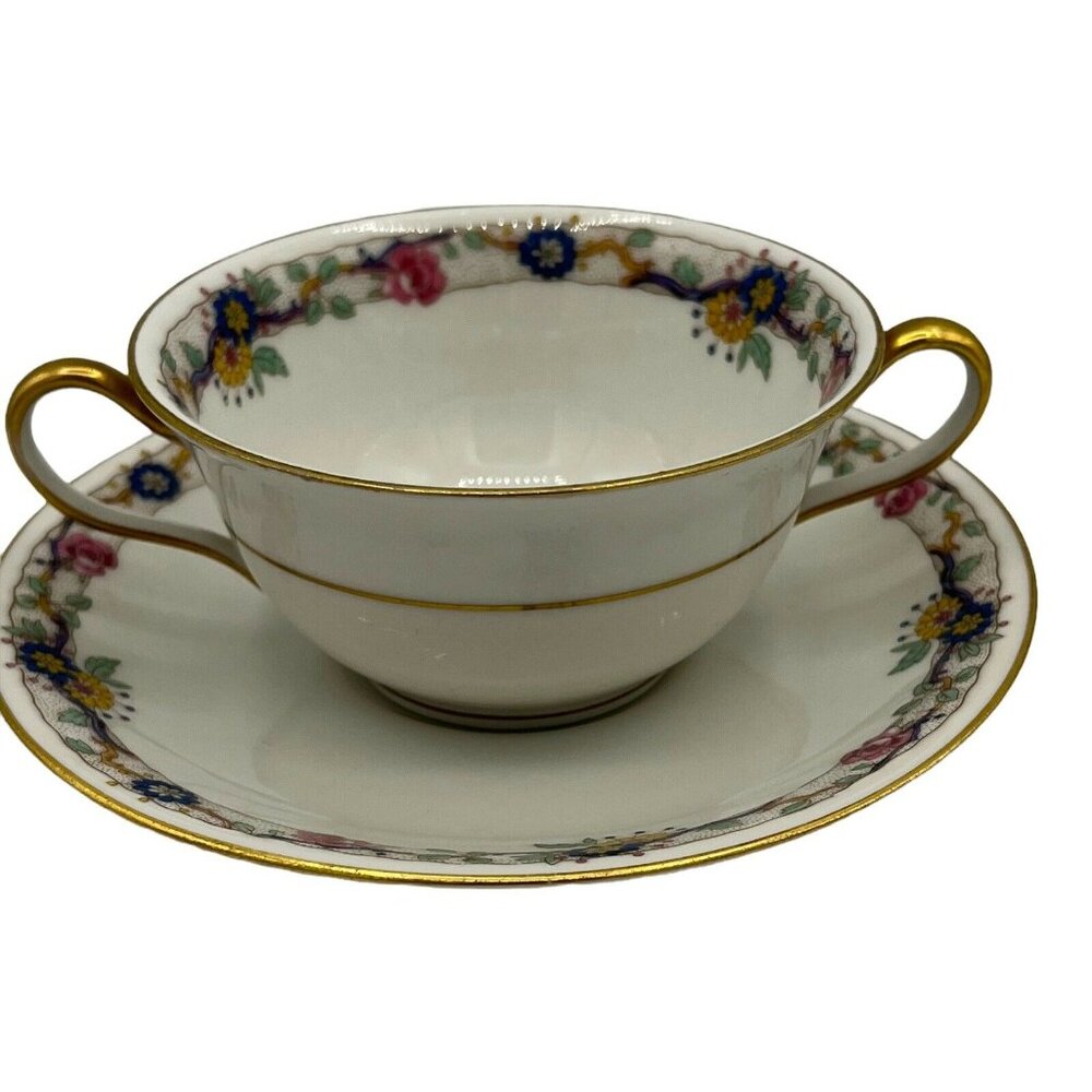 Vtg Charles Ahrenfeldt Limoges France Cream Soup Bouillion Floral Cup and Saucer